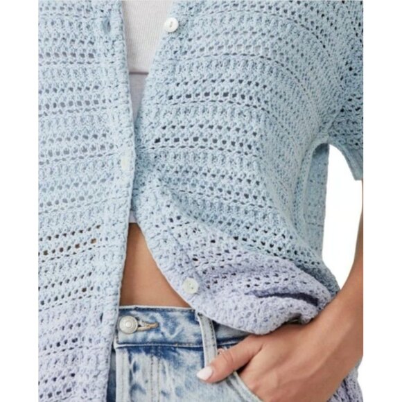 Free People Alicia Crochet Long Cardigan Sweater Indigo Orchid Umbre Size XS NWT - Picture 4 of 8